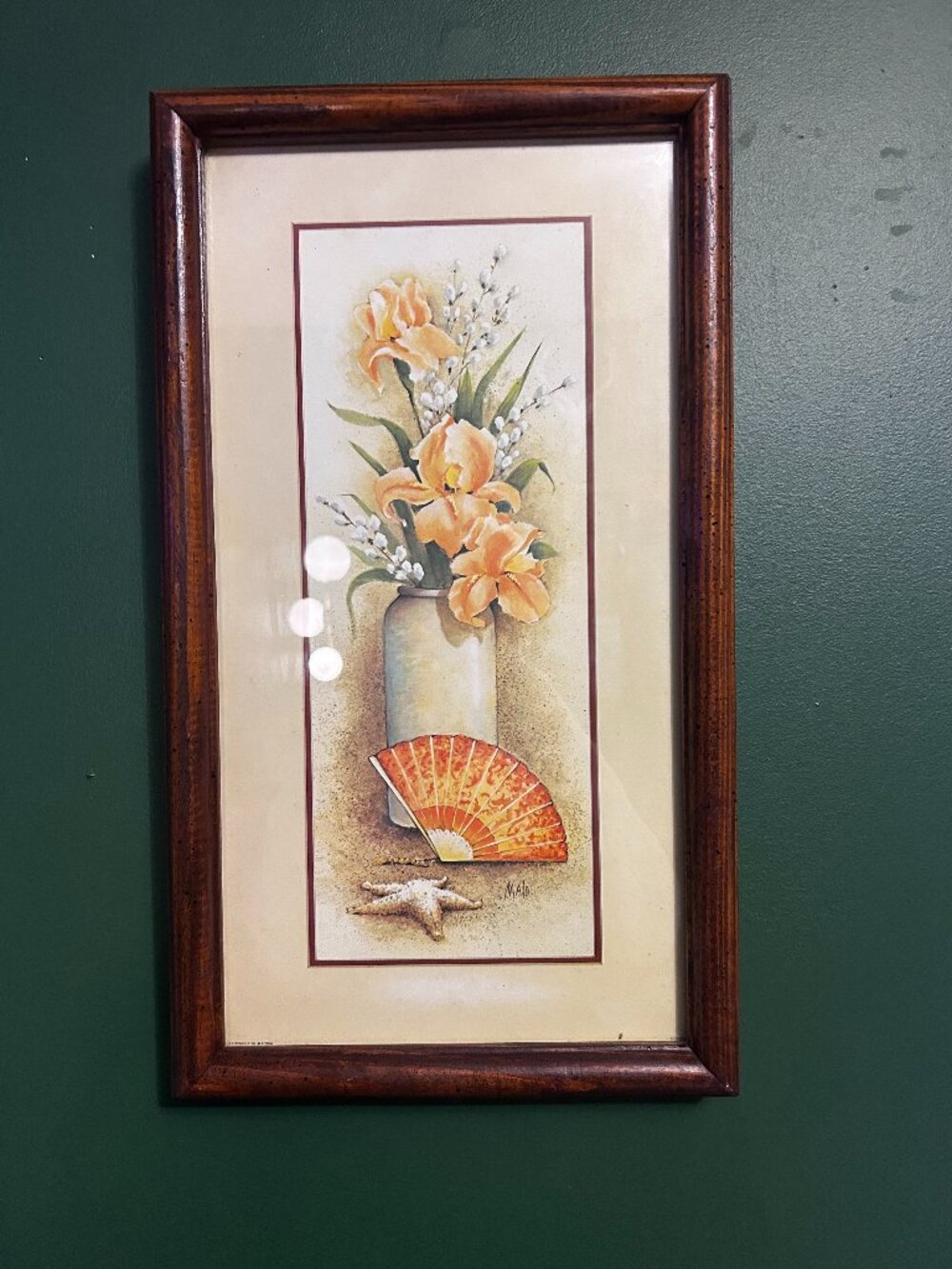 Vintage 70s Maio framed lithograph flowers